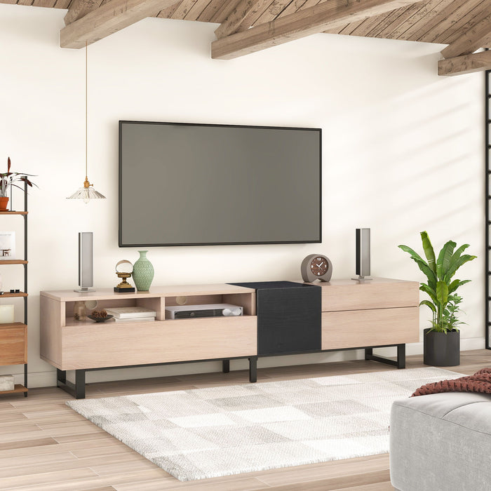 Modern TV Stand For 80'' TV With Double Storage Space, Media Console Table, Entertainment Center With Drop Down Door For Living Room, Home Theatre