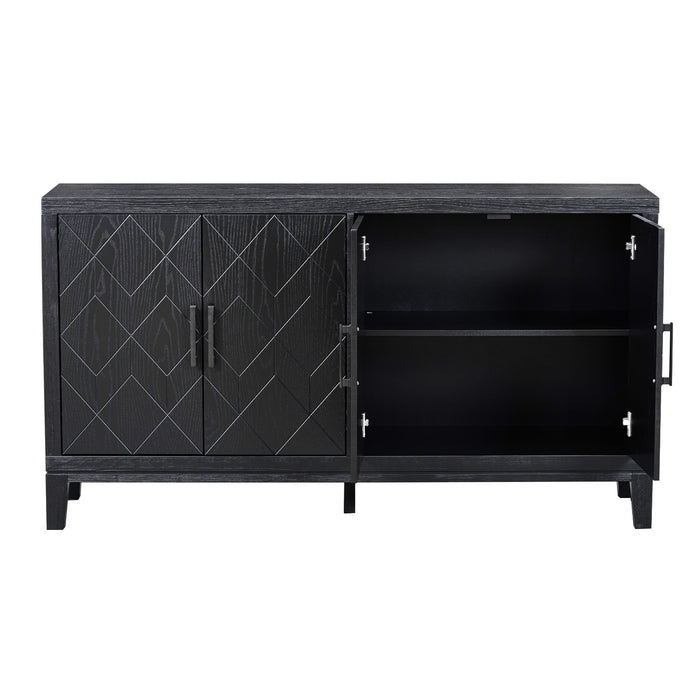 Trexm 4-Door Retro Sideboard With Adjustable Shelves, Two Large Cabinet With Long Handle, For Living Room And Dining Room (Black)