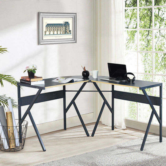 L-Shaped Desk Corner Computer Desk, Space - Saving & Multifunctional Home Office Desk Writing Workstation Study Desk With Round Corner (Dark Grey)