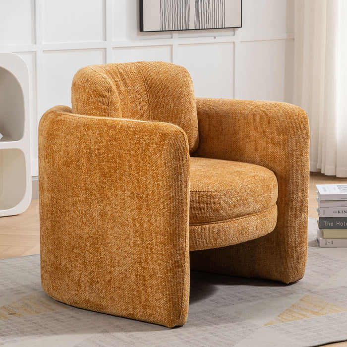 Mid Century Modern Barrel Accent Chair Armchair For Living Room, Bedroom, Guest Room, Office, Pumpkin Orange