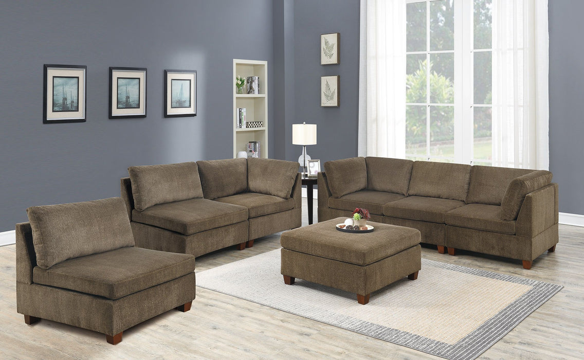 Living Room Furniture Tan Chenille Modular Sectional 7 Piece Set Modular Sofa Set Couch 3 Corner Wedge 3 Armless Chairs And 1 Ottoman Plywood