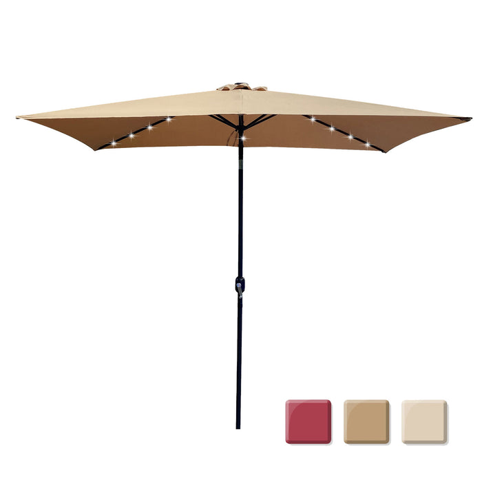 Outdoor Patio Umbrella 10 Ft X 6.5 Ft Rectangular With Crank Weather Resistant UV Protection Water Repellent Durable 6 Sturdy Ribs - taupe