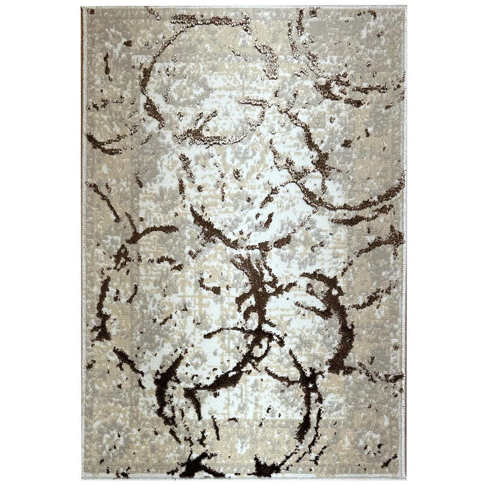 Penina Luxury Area Rug In Beige And Gray With Bronze, Circles Abstract Design