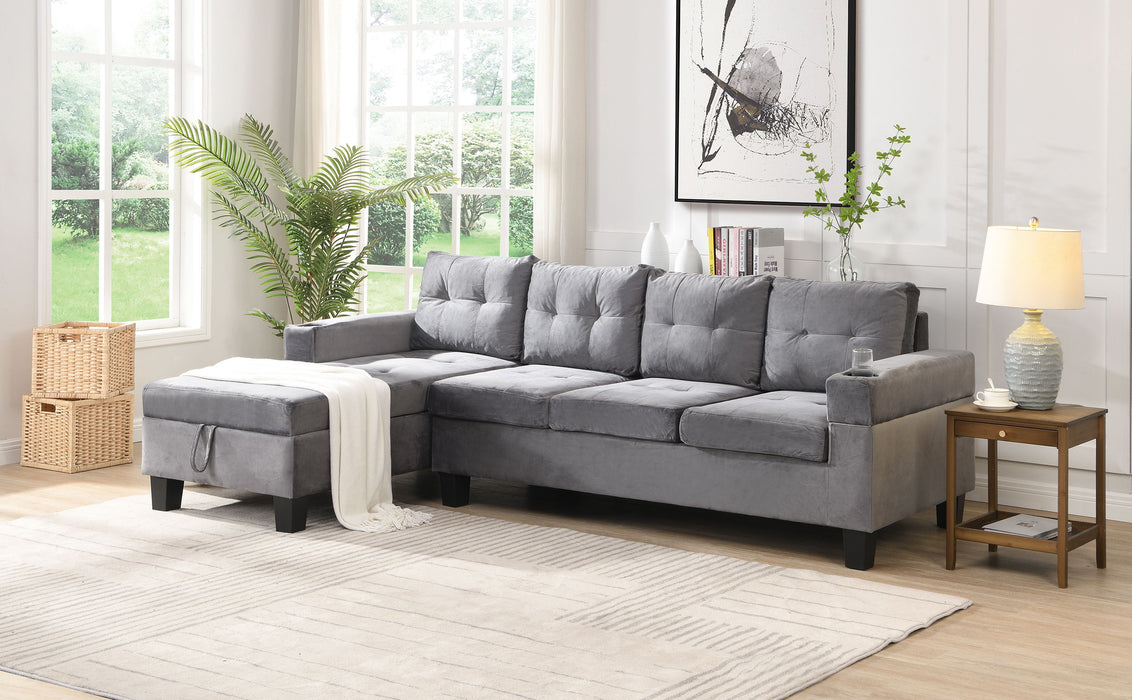 Sectional Sofa Set For Living Room With L Shape Chaise Lounge, Cup Holder And Left Hand With Storage