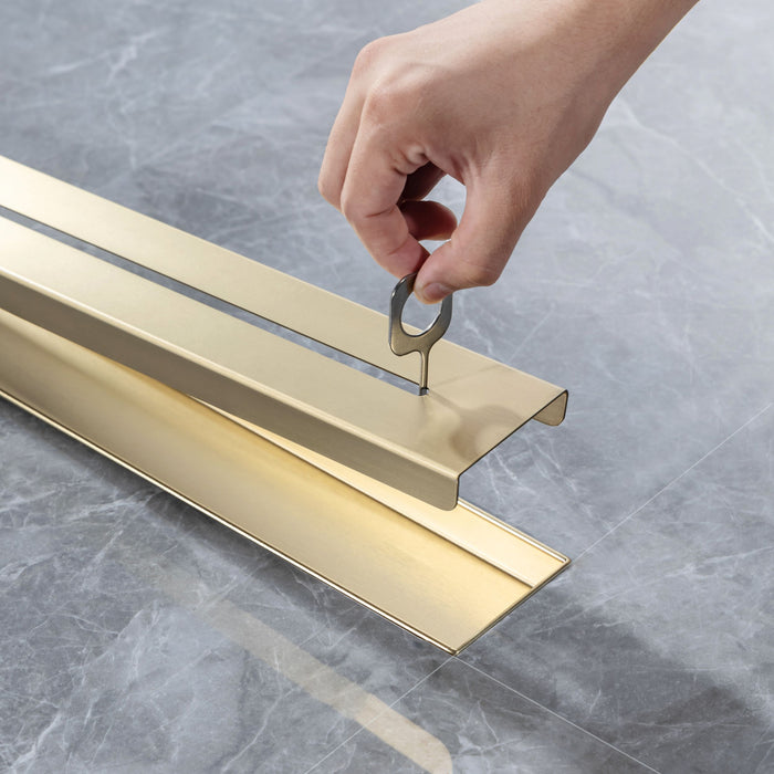 36" Linear Grid Shower Drain - Brushed Gold