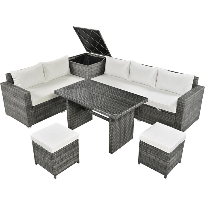 Top max Outdoor 6 Piece All Weather Pe Rattan Sofa Set, Garden Patio Wicker Sectional Furniture Set With Adjustable Seat, Storage Box, Removable Covers And Tempered Glass Top Table, Beige
