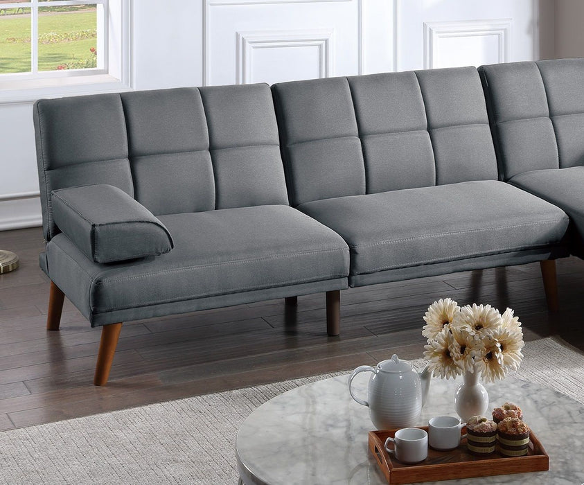 Blue Gray Color Polyfiber 2 Pieces Sectional Sofa Set Living Room Furniture Solid Wood Legs Tufted Couch Adjustable Sofa Chaise