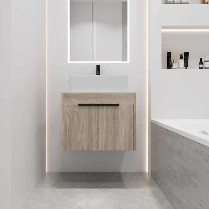 24" Modern Design Float Bathroom Vanity With Ceramic Basin Set, Wall Mounted White Oak Vanity With Soft Close Door, KD-Packing, KD-Packing, 2 Pieces Parcel, Top - Bab110Mowh