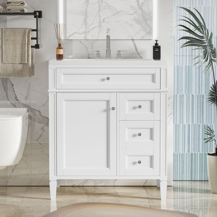 Bathroom Vanity With Top Sink, Modern Bathroom Storage Cabinet With 2 Drawers And A Tip - Out Drawer, Single Sink Bathroom Vanity - White