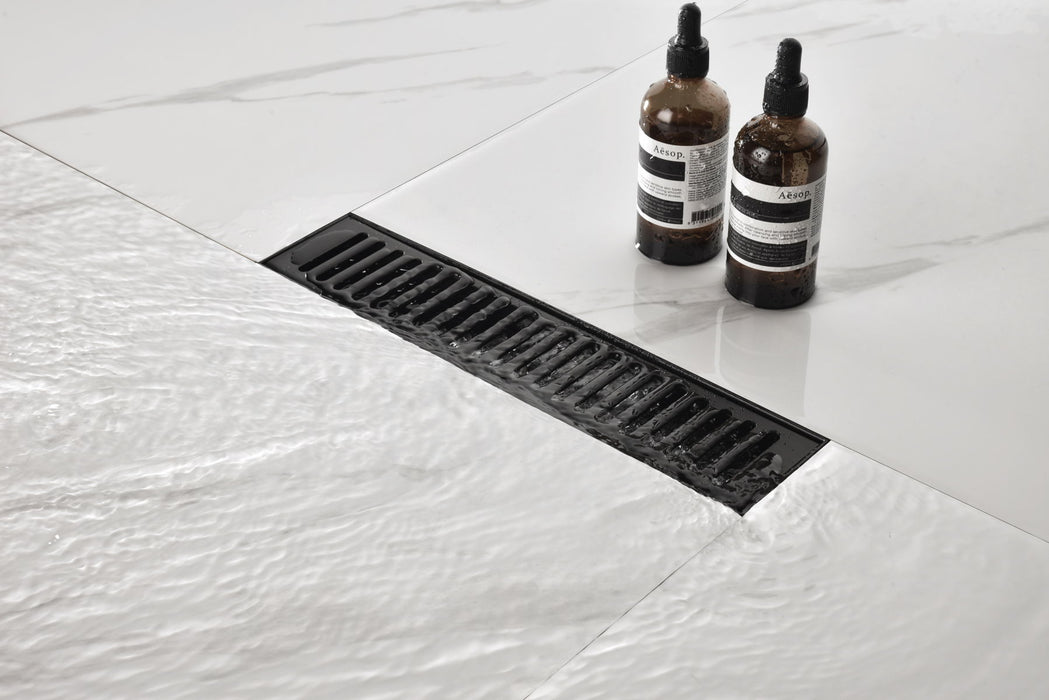 12 Inches Linear Shower Drain With Removable Quadrato Pattern Grate, Stainless Shower Drain With Hair Strainer And Leveling Feet