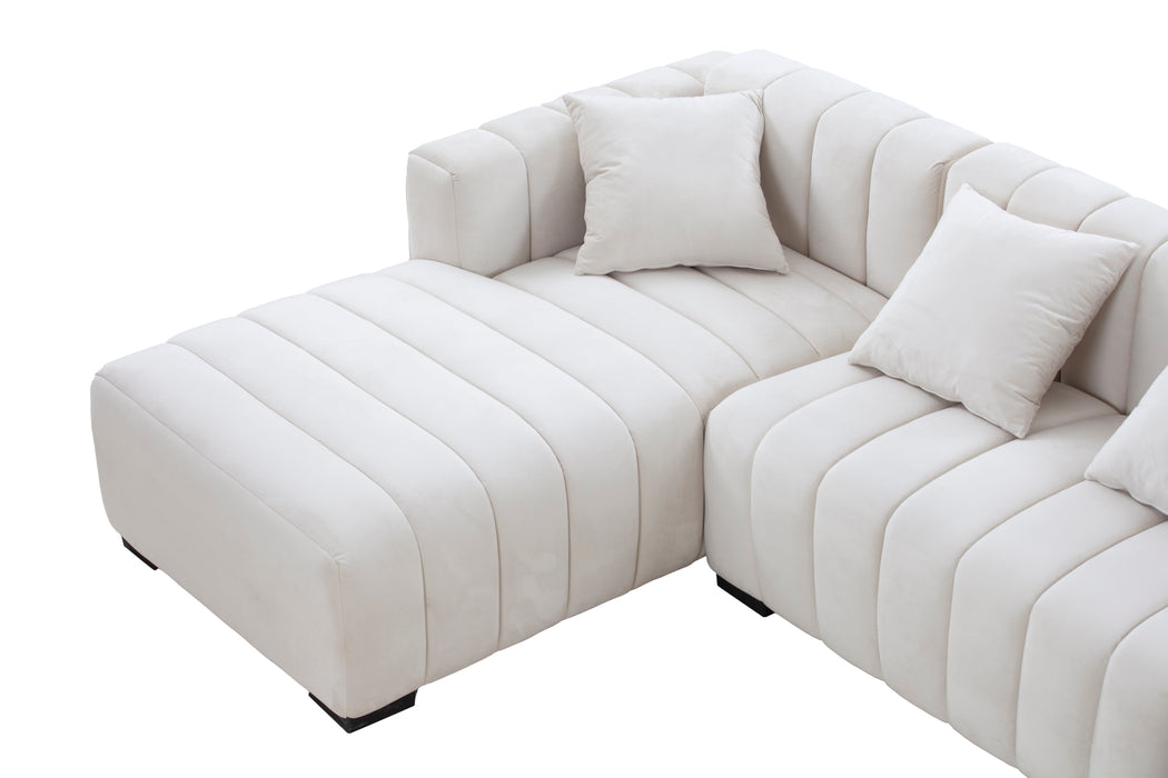 Channel Tufted Sofa Left Chaise Modular Sofa - Beige