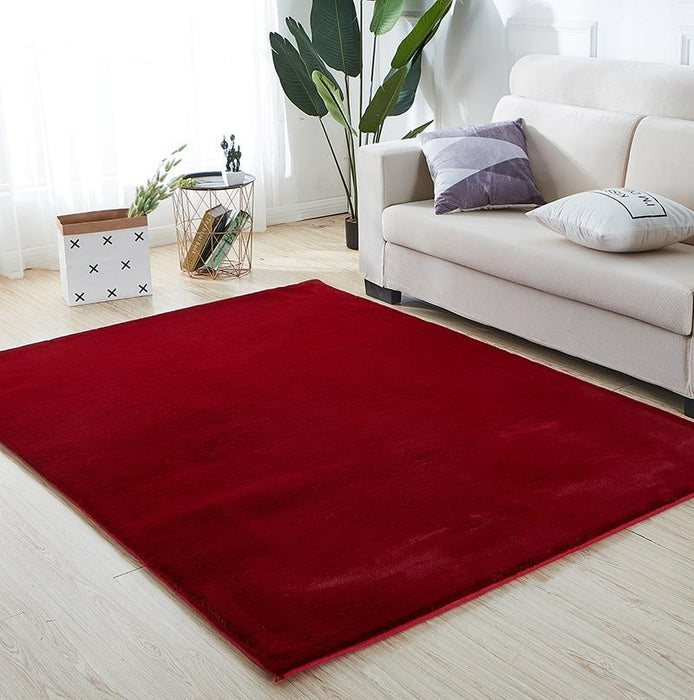 Lily Luxury Chinchilla Faux Fur Rectangular Area Rug Red