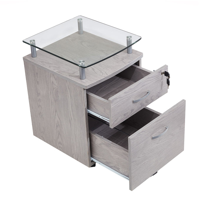 Techni Mobili Rolling File Cabinet With Glass Top, Gray