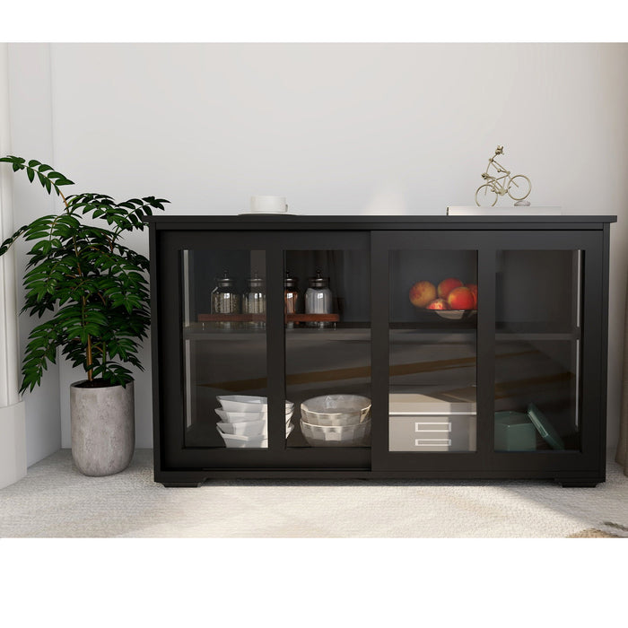 Kitchen Storage Stand Cupboard With Glass Door - Black