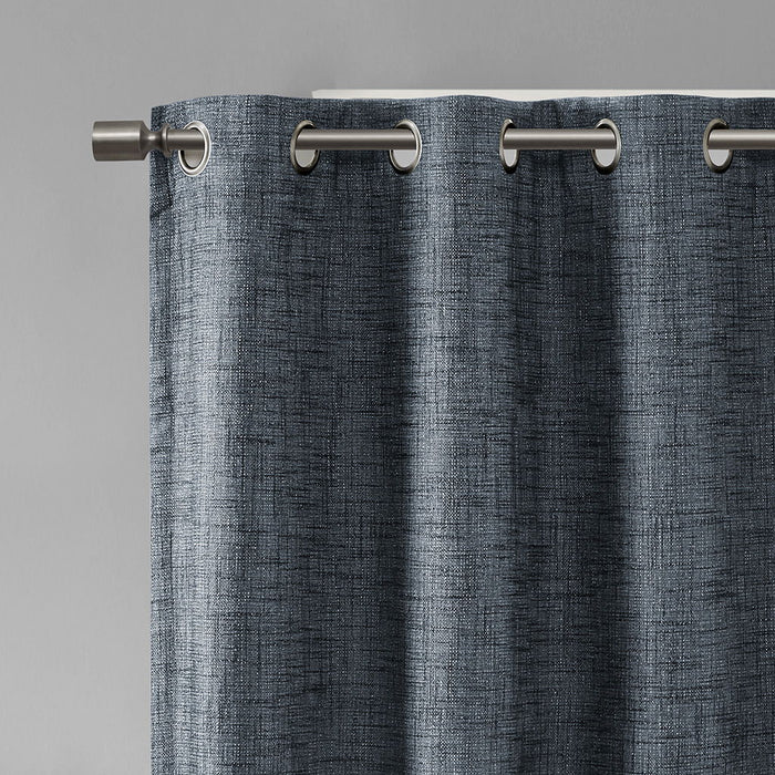Printed Heathered Blackout Grommet Top Curtain Panel - Navy