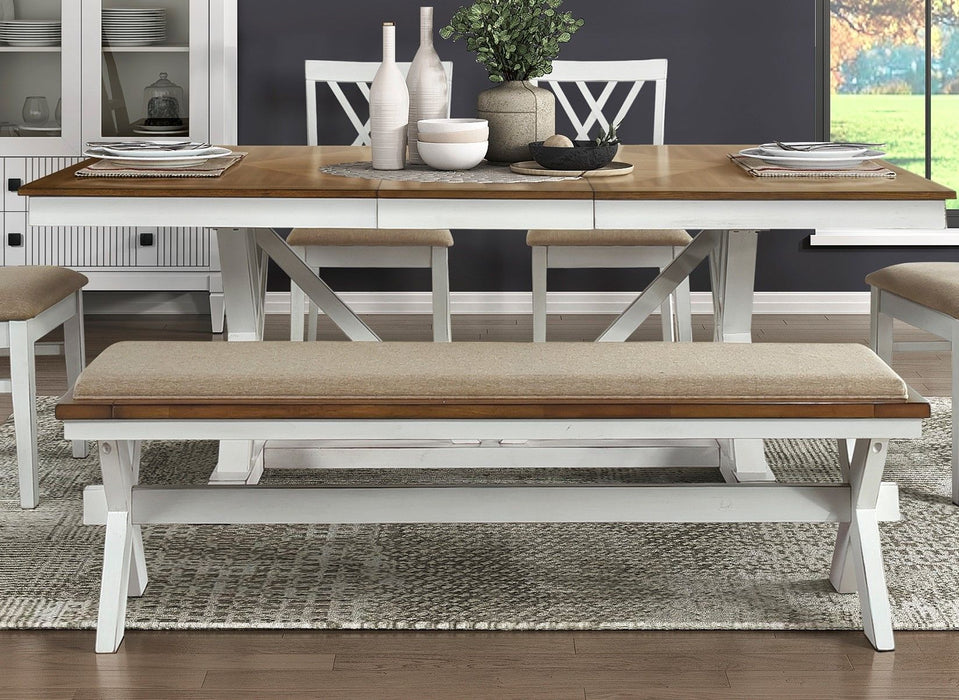 Modern Style White And Oak Finish 1 Piece Bench Fabric Upholstered Seat Charming Traditional Dining Wooden Furniture