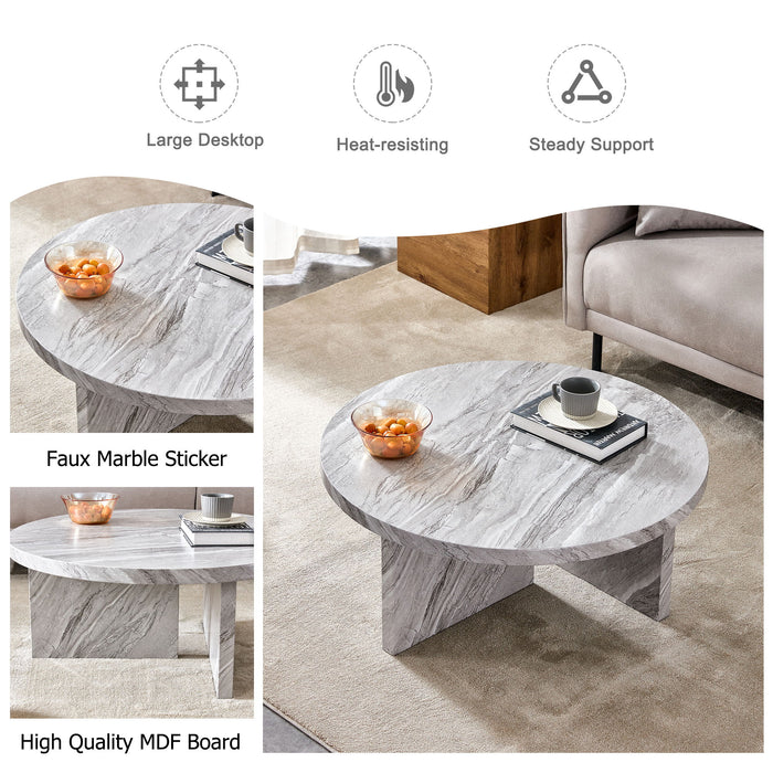 Gray MDF Material Circular Textured Coffee Table, Gray Middle Table, Modern Coffee Table, Suitable For Small Spaces, Living Room