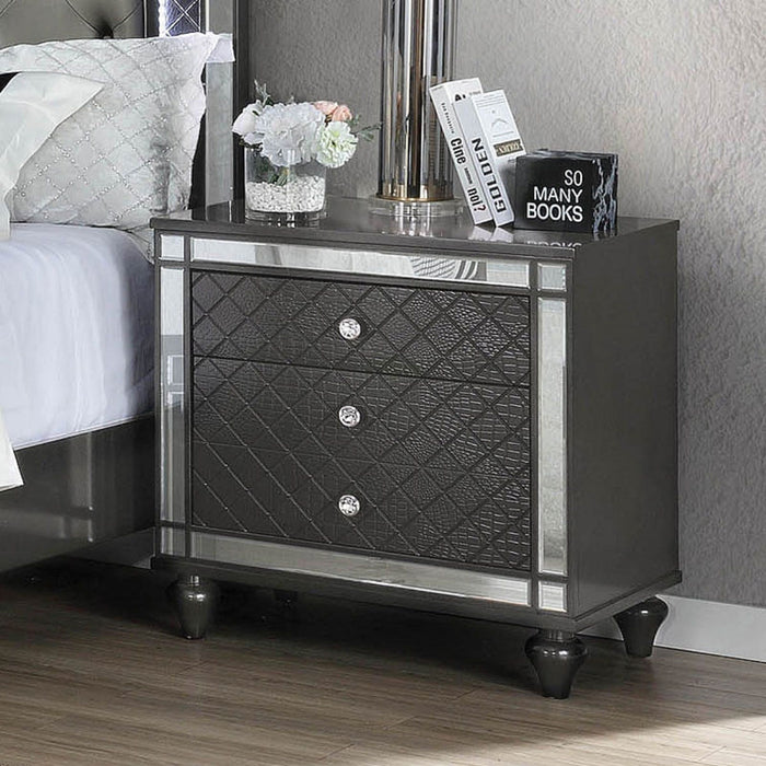 1Pc Glam Contemporary Style 3 Drawer Nightstand End Table With Mirror Plating Tapered Legs Gray Finish Bedroom Solid Wood Wooden Furniture