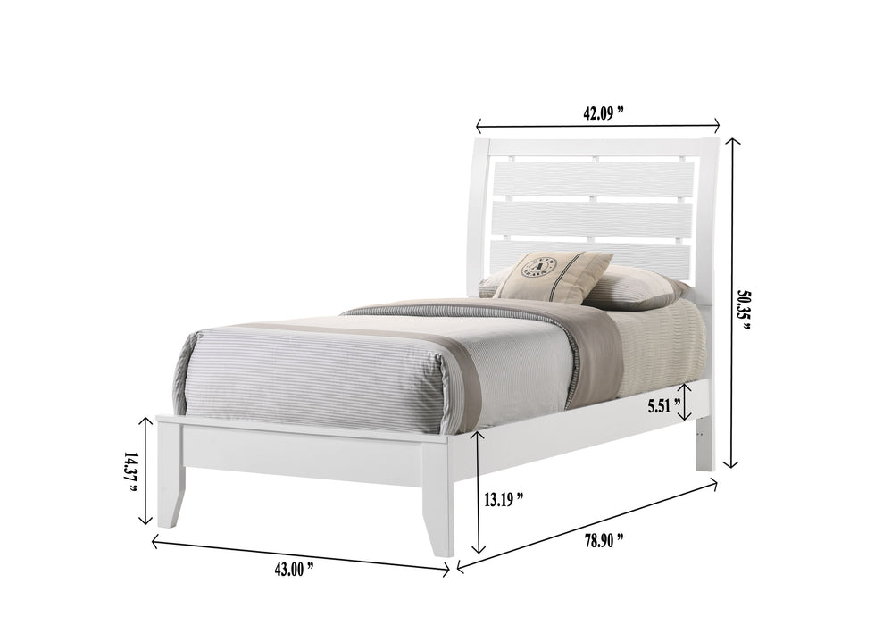 1 Piece Twin Size White Finish Panel Bed Geometric Design Frame Softly Curved Headboard Wooden Youth Bedroom Furniture