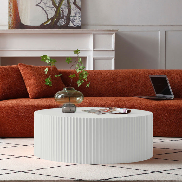 Contemporary Round Coffee Table With Handcrafted Relief - Whtie