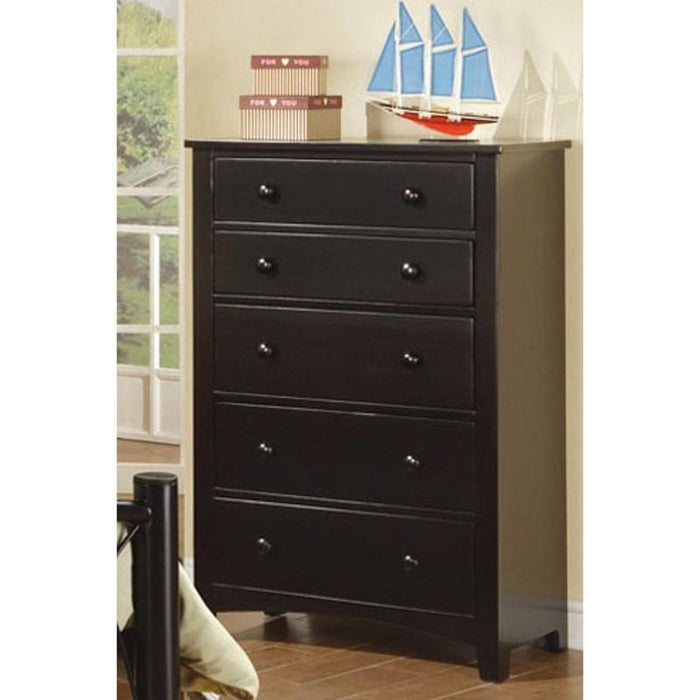 Contemporary Black Finish 1 Piece Chest Of Drawers Plywood Pine Veneer Bedroom Furniture 5 Drawers Tall Chest