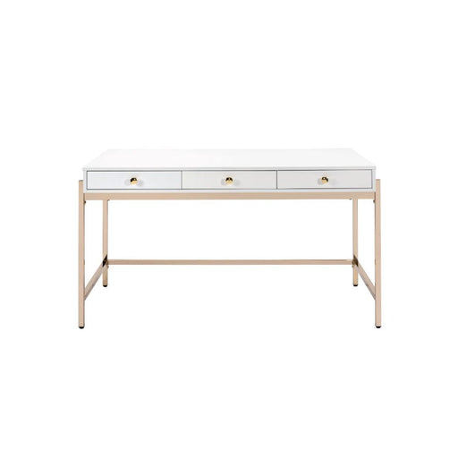 Ottey - Desk - White High Gloss & Gold - 31" Unique Piece Furniture