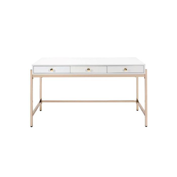 Ottey - Desk - White High Gloss & Gold - 31" Unique Piece Furniture