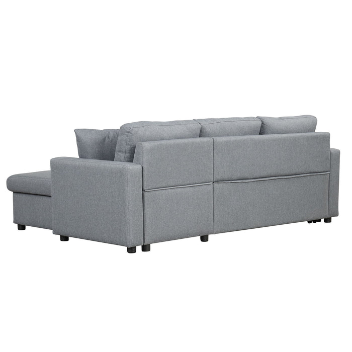 U_Style Upholstery Sleeper Sectional Sofa With Storage Space, 2 Tossing Cushions - Grey