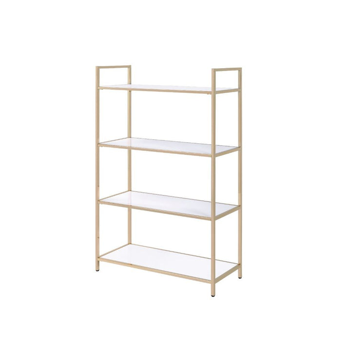 Ottey - Bookshelf - White High Gloss & Gold Unique Piece Furniture