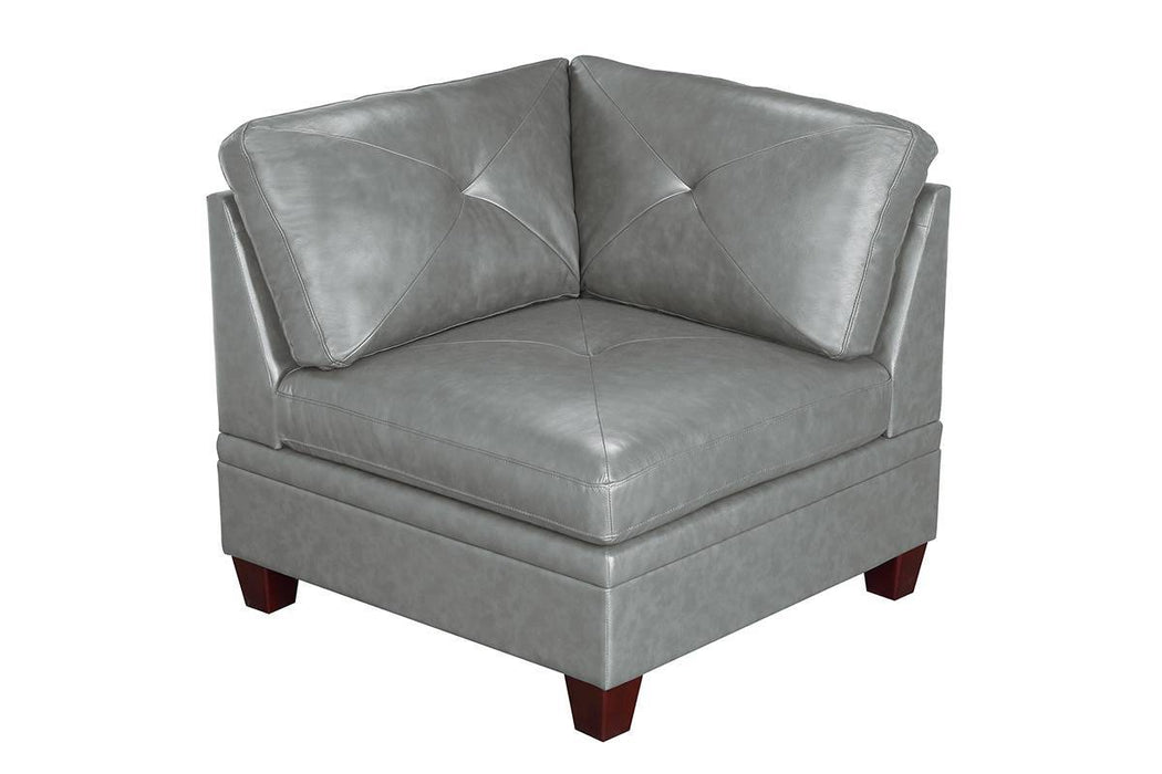 Contemporary Genuine Leather 1 Piece Corner Wedge Gray Color Tufted Seat Living Room Furniture