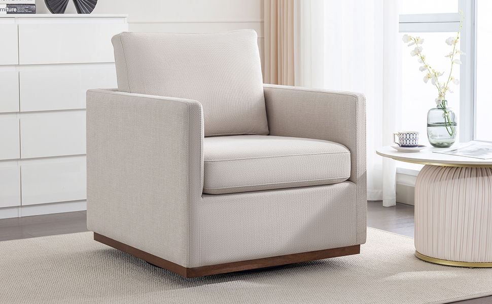 Mid Century Modern Swivel Accent Chair Armchair For Living Room, Bedroom, Guest Room, Office, Beige