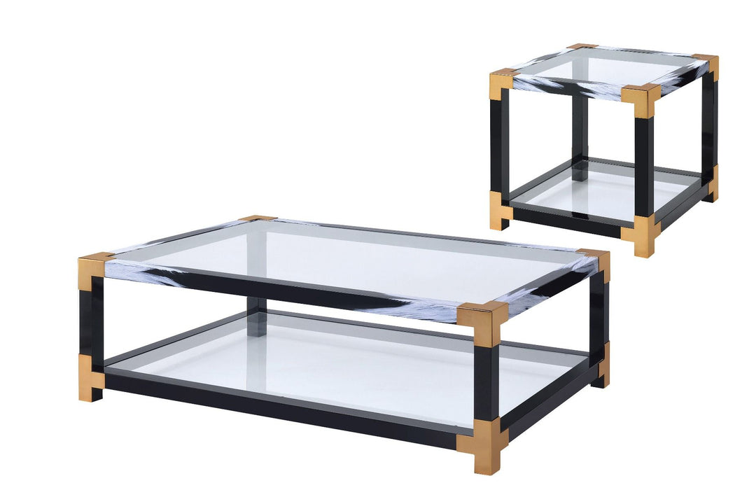 Lafty - Coffee Table - White Brushed & Clear Glass Unique Piece Furniture