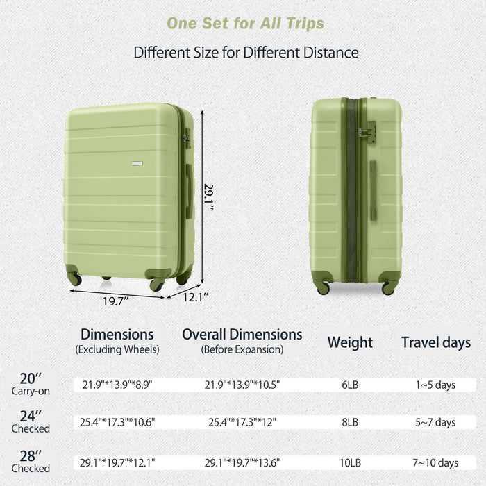 Luggage Sets New Model Expandable Abs Hardshell 3 Pieces Clearance Luggage Hardside Lightweight Durable Suitcase Sets Spinner Wheels Suitcase With Tsa Lock 20''24''28'' (Green)