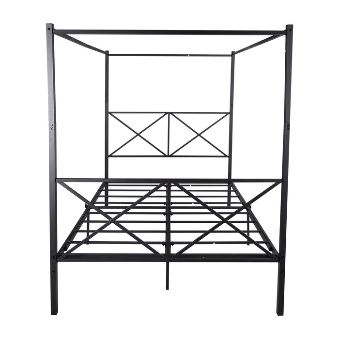 Metal Canopy Bed Frame, Platform Bed Frame Queen With X Shaped Frame Queen Black