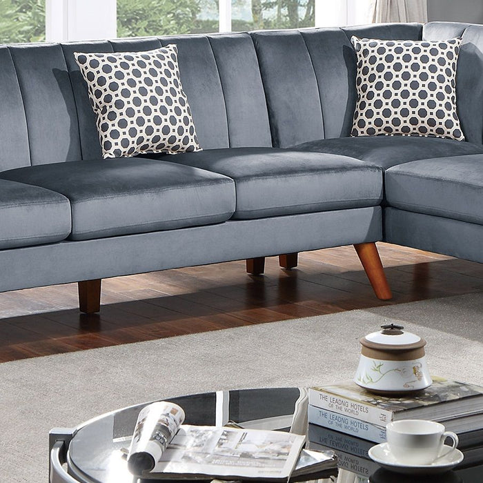Contemporary 2 Pieces Sectional Set Living Room Furniture Dark Gray Velvet Couch Left Facing Sofa, Right Facing Loveseat Wedge Plush Cushion