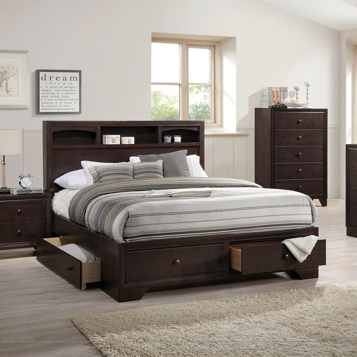 Modern Bedroom Storage Eastern King Size Bed Drawers Storage Headboard Footboard 1 Piece Bed Only