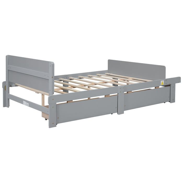 Full Bed With Footboard Bench, 2 Drawers, Gray