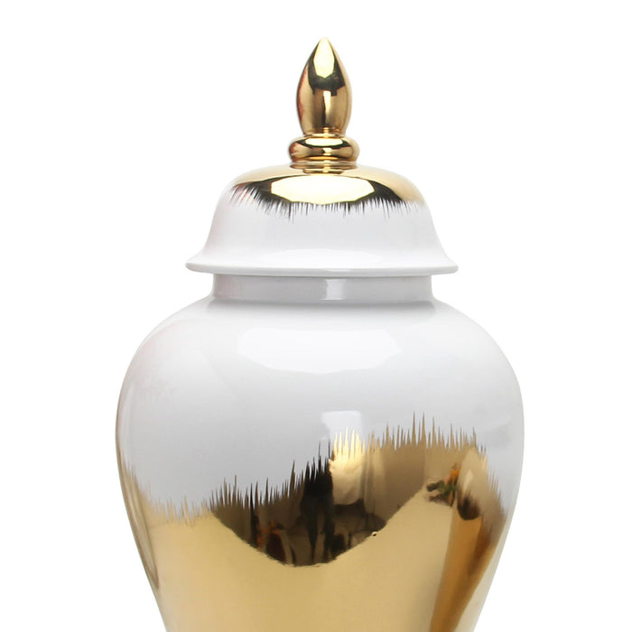 Regal Gilded Ginger Jar With Removable Lid - White