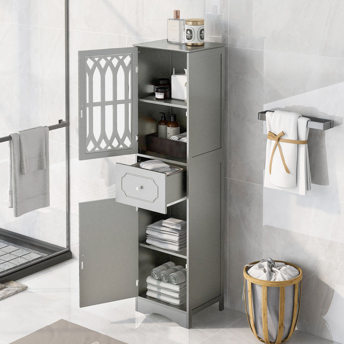 Tall Bathroom Cabinet, Freestanding Storage Cabinet With Drawer And Doors, Mdf Board, Acrylic Door, Adjustable Shelf, Gray