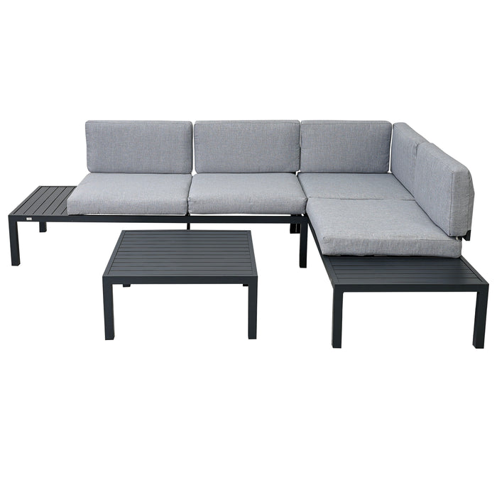 Topmax Outdoor 3 Piece Aluminum Alloy Sectional Sofa Set With End Table And Coffee Table, Black Frame / Gray Cushion