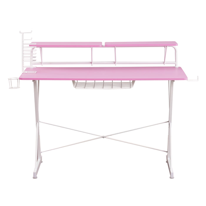 Techni Sport Ts-200 Carbon Computer Gaming Desk With Shelving, Pink
