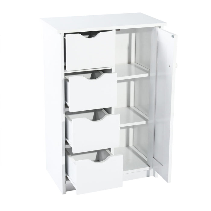 Pure White Wood Floor Storage Organizer Cabinet With 4 Drawers And 1 Door Cabinet 3 Shelves