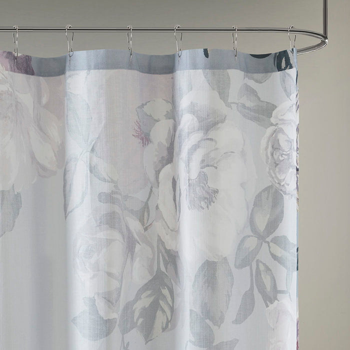 Cotton Floral Printed Shower Curtain - Grey