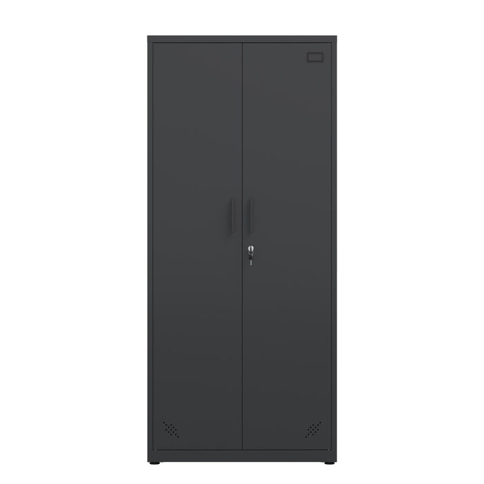 High Storage Cabinet With 2 Doors And 4 Partitions To Separate 5 Storage Spaces, Home / Office Design - Black