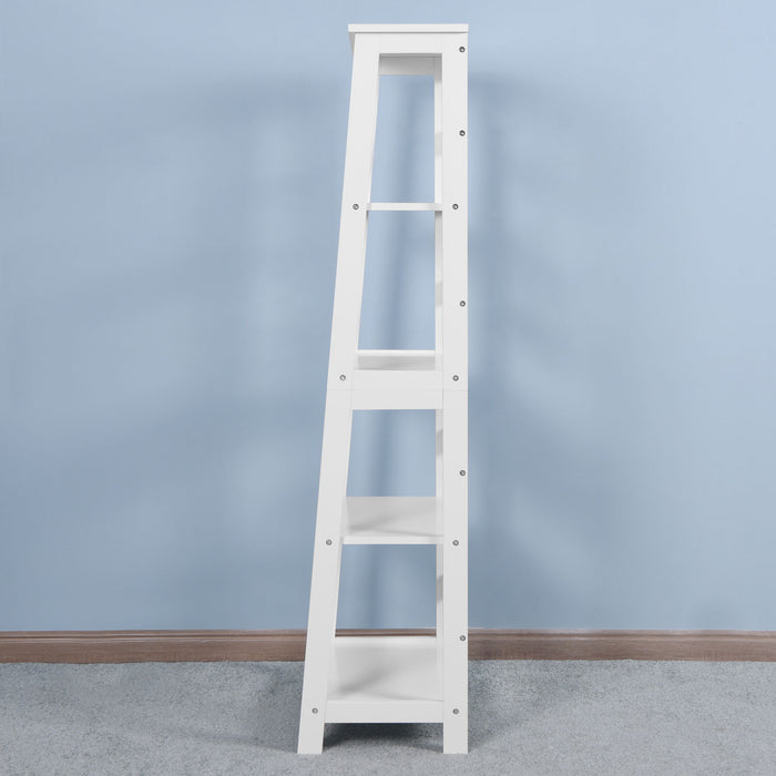 Basics Modern 5-Tier Ladder Wooden Shelf Organizer, White 13.7" D X 23.6" W X 58.1" H