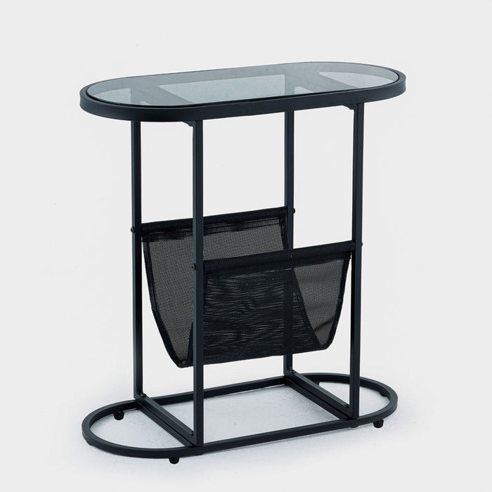 Glass Top Oval End Table With Power Coating Frame With Perfect Storage Space