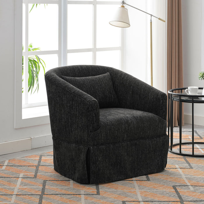 360 Degree Swivel Accent Armchair Linen Blend Black