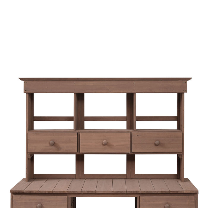 Topmax Garden Potting Bench Table, Rustic And Sleek Design With Multiple Drawers And Shelves For Storage, Brown