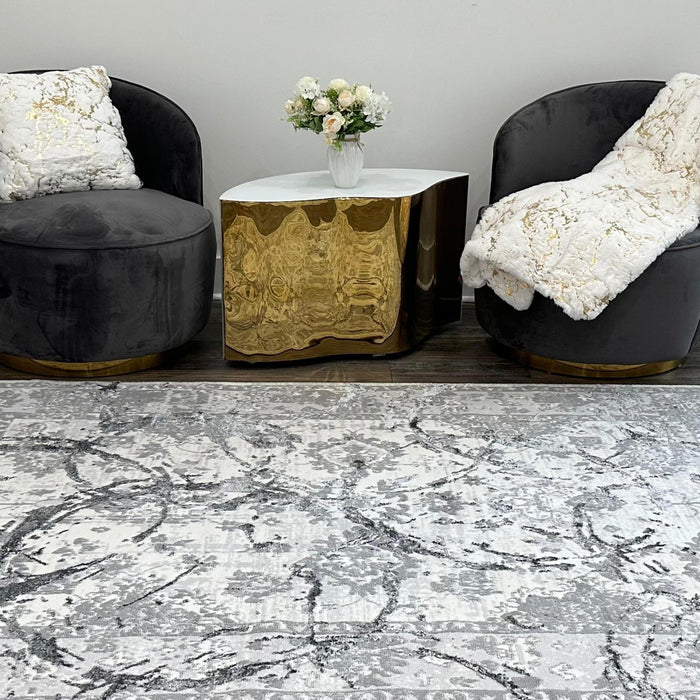 Penina - Luxury Area Rug Circles Abstract Design - Gray / Silver