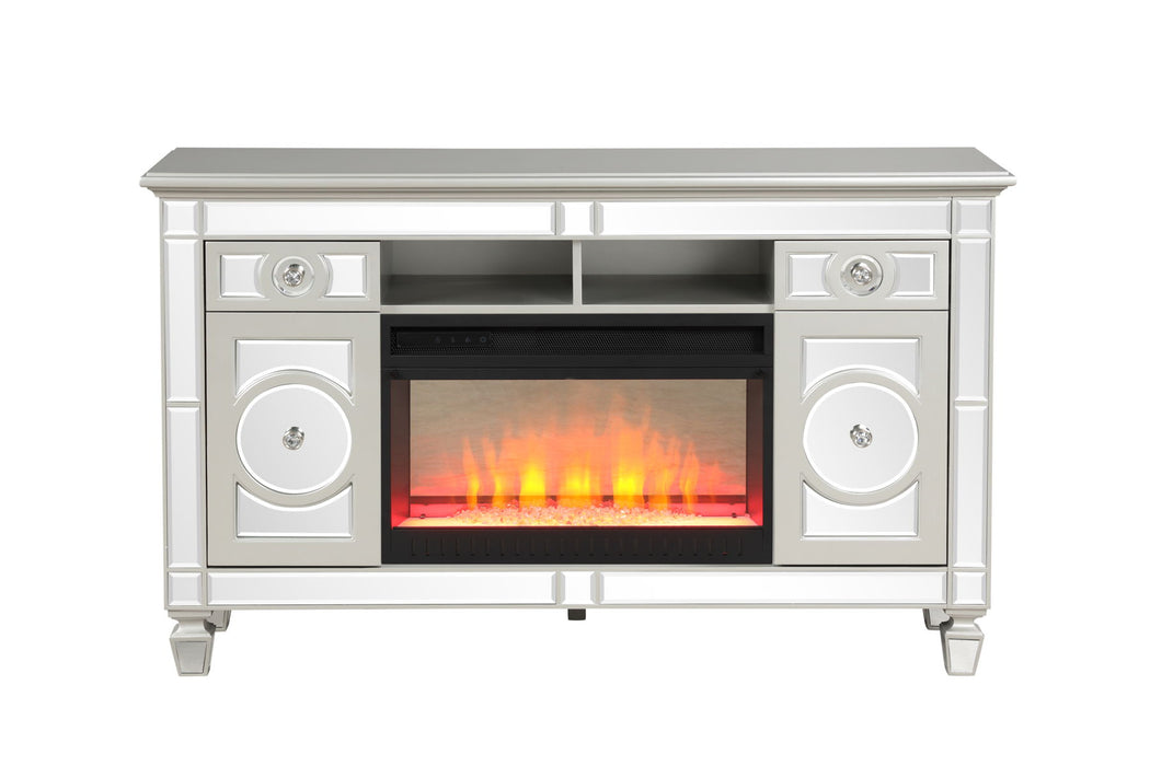 Symphony TV Stand With Electric Fireplace In Silver